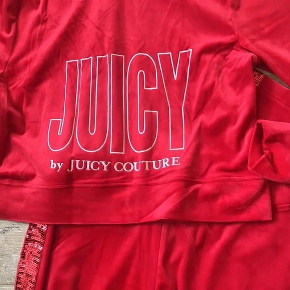 💋Juicy Couture set bling sequins red velour 2 piece set sz XL NWT - Picture 4 of 17